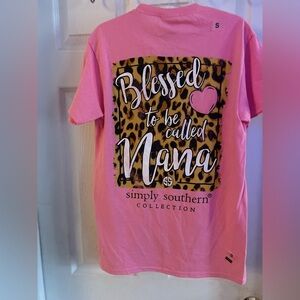 Simply Southern Grandma Blessed Nana Animal Print T-shirt Women’s Small Pink NWT